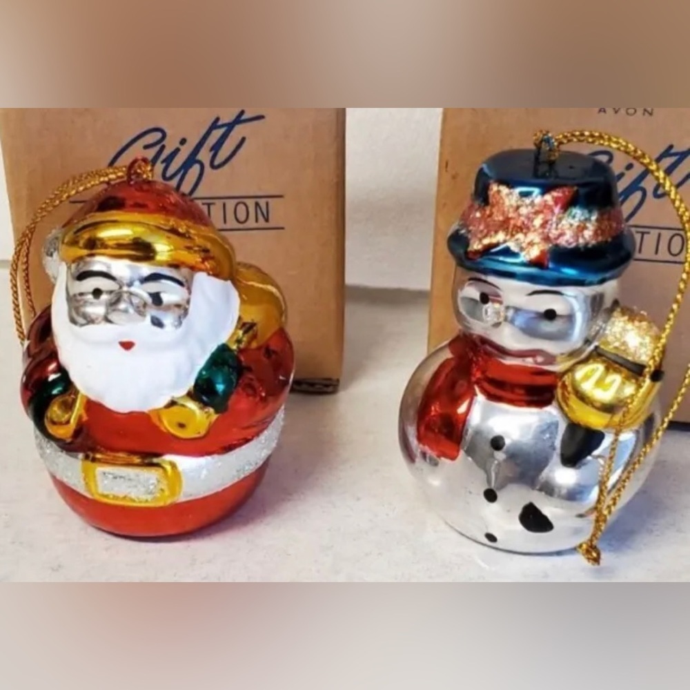 2 Avon Gift Collection Brilliant Festive Ornaments - Snowman and Santa‎